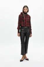 Shirt with tie and contrast tartan and animal print - Image 5