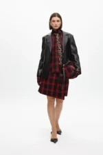 Shirt with tie and contrast tartan and animal print - Image 3