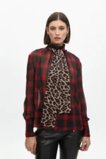 Shirt with tie and contrast tartan and animal print