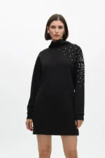 Dress with rhinestone sleeve details - Image 2