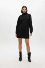 Dress with rhinestone sleeve details