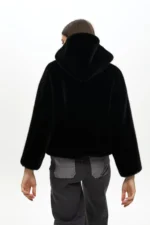 Fur coat hood black - Image 3