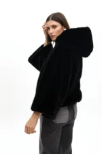Fur coat hood black - Image 4