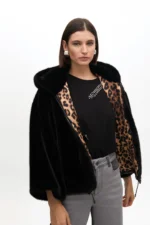 Fur coat hood black