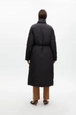 Puffer coat with drawstring belt and wrap-around collar black - Image 3