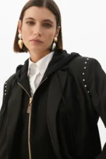 Pinstripe blazer with detachable hood and round studs - Image 4