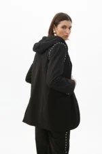 Pinstripe blazer with detachable hood and round studs - Image 3