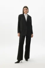Pinstripe blazer with detachable hood and round studs - Image 2