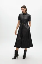 Faux leather flared dress with belt - Image 4