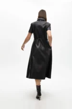 Faux leather flared dress with belt - Image 6