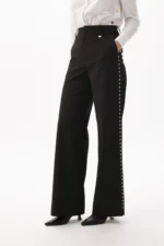 Straight fit pinstripe trousers with side studs - Image 5