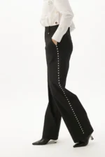 Straight fit pinstripe trousers with side studs
