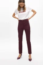 Stretch fabric trousers with zipped pocket bordeaux - Image 3