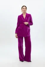 Velvet blazer with flower on lapel fuchsia - Image 5