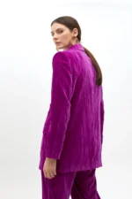 Velvet blazer with flower on lapel fuchsia - Image 6