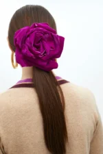 Velvet blazer with flower on lapel fuchsia - Image 7