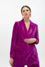Velvet blazer with flower on lapel fuchsia
