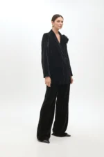 Velvet blazer with flower on lapel black - Image 5