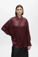 Oversize waxed-effect shirt Bordeaux