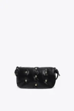 Quilted faux leather crossbody bag with round XL studs black