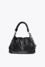 Medium-sized wrinkled faux leather bag with metal details and XL studs