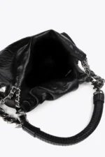 Medium-sized wrinkled faux leather bag with metal details and XL studs - Image 3