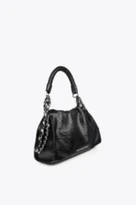 Medium-sized wrinkled faux leather bag with metal details and XL studs - Image 2
