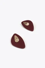 Large faux leather earrings with metal piece bordeaux - Image 4