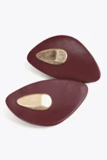 Large faux leather earrings with metal piece bordeaux - Image 3