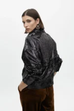 Sequinned biker jacket black - Image 3