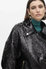 Sequinned biker jacket black - Image 2