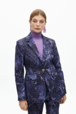 Fitted animal print blazer blue