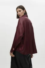 Oversize waxed-effect shirt Bordeaux - Image 3