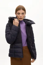 Short contrast fitted puffer anorak navy