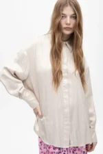 Oversize waxed-effect shirt ecru