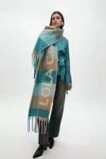 Large logo check scarf turquoise