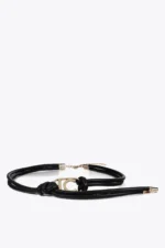 Faux leather strappy belt with oval logo black