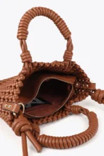 Braided Knot Crossbody Bag with Leather Effect Camel - Image 8