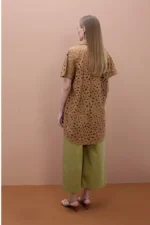 Oversized short sleeved shirt with perforated detailing Camel - Image 2