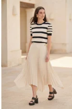 Asymmetrical Pleated Skirt Stone