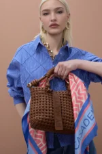 Braided Knot Crossbody Bag with Leather Effect Camel