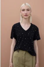 V-neck Studded T-shirt