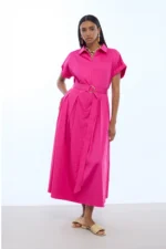 Midi Dress with A-Line Skirt Fuchsia