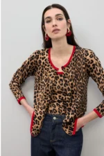 Red Contrast Animal Print Cardigan