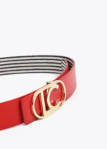 Reversible Coral and Striped Canvas Belt with Oval LC Logo Buckle - Image 4