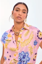 Floral Print Polo Collar Blouse - Image 6