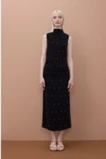 Sleeveless Midi Dress with Stone Detail