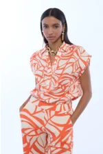 Leaf Print Polo Neck Blouse - Image 2