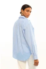Striped Poplin Shirt with Shoulder Flowers - Image 5
