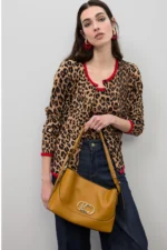 Red Contrast Animal Print Cardigan - Image 3